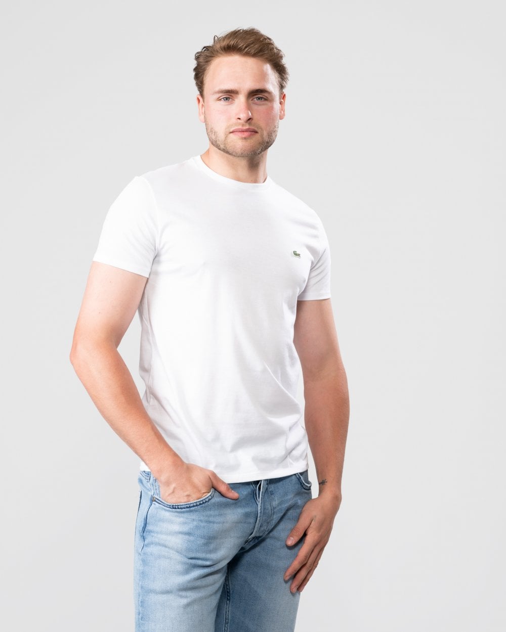 Lacoste Mens Crew Neck Pima Cotton Jersey T-Shirt - White 001